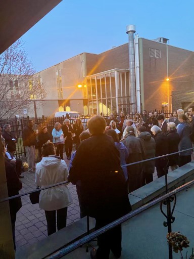 worshipers gathering at St. Peter for Easter Vigil